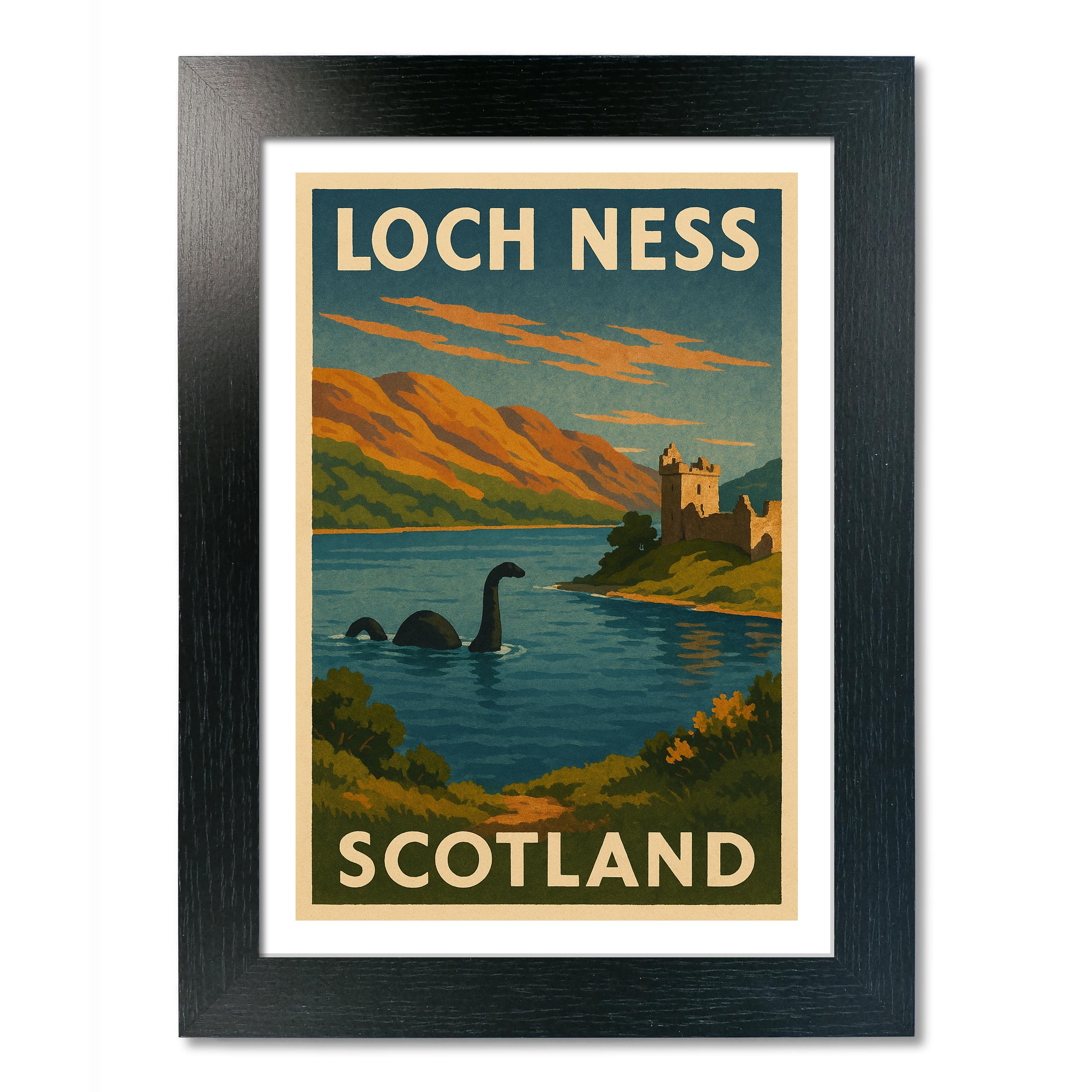 Póster de viaje del lago Ness, Escocia. Impresión de arte de pared - Imagen 3 de 7