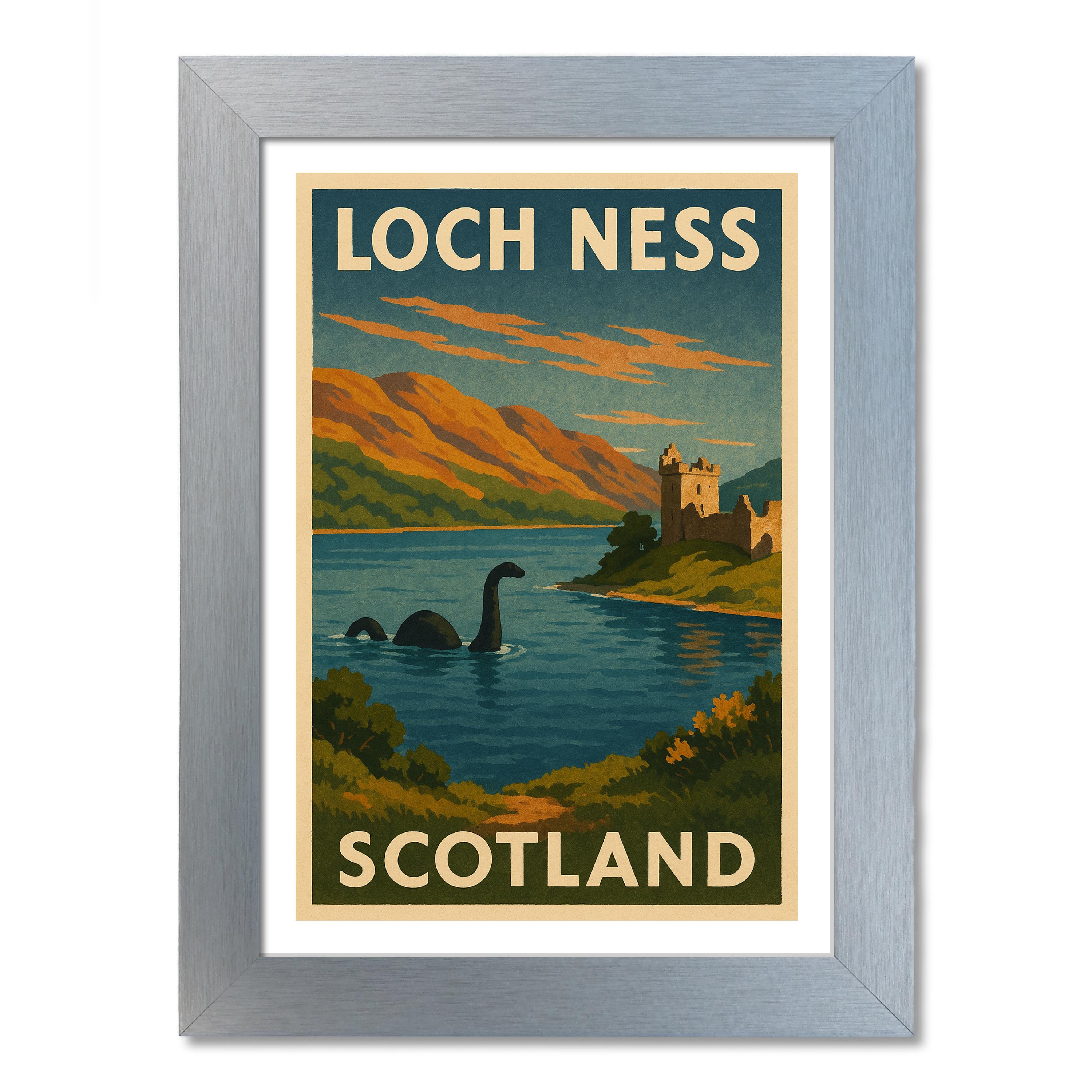 Póster de viaje del lago Ness, Escocia. Impresión de arte de pared - Imagen 6 de 7