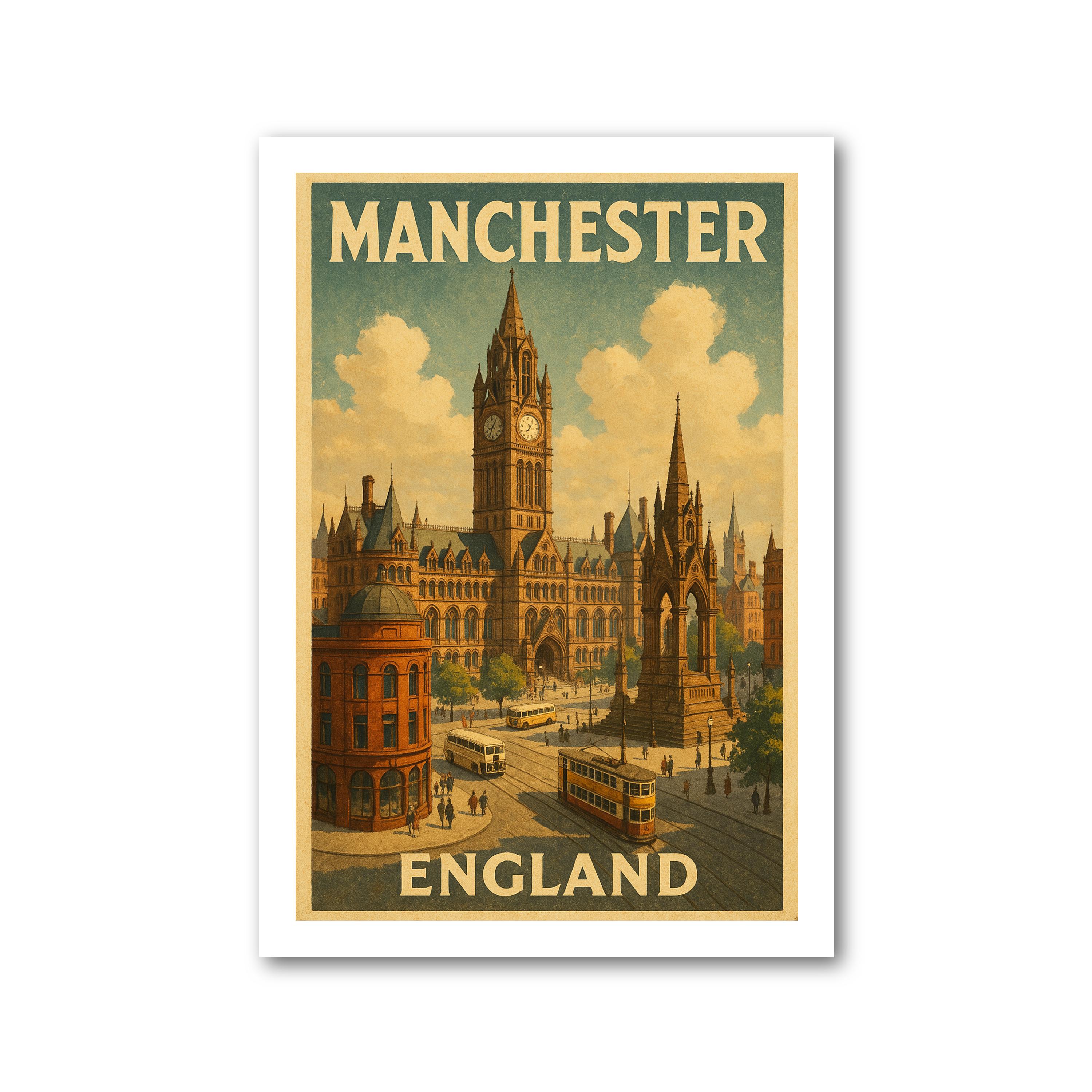 Póster de viaje de Manchester, Inglaterra. Impresión de arte de pared - Imagen 2 de 7