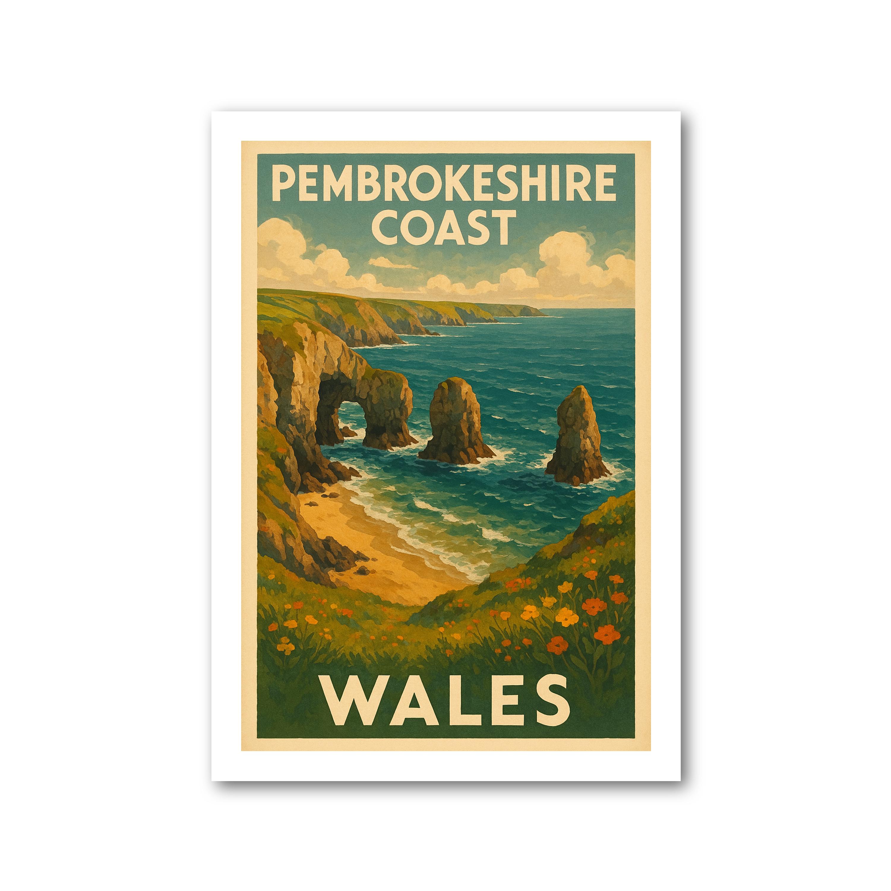 Póster de viaje de Pembrokeshire Coast, Gales. Impresión de arte de pared - Imagen 2 de 7
